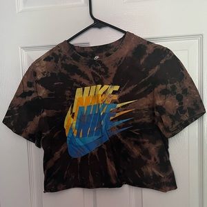 Nike Distressed Bleach Tie-Dye Cropped Tee